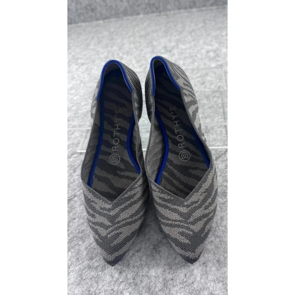 Rothys The Point Knit Ballet Flats Women's 7.5 Gray Zebra Stripe Pointed Toe‎